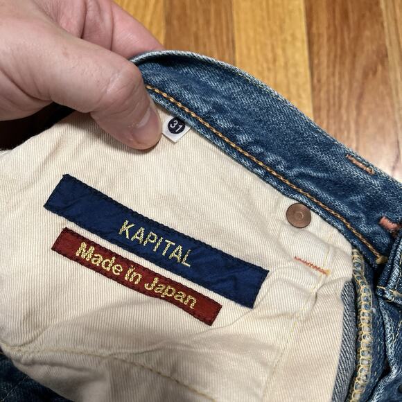 Kapital Red Stripe Blue Denim Jeans 28” x 31” Made in Japan Americana Button Fly - Picture 3 of 14
